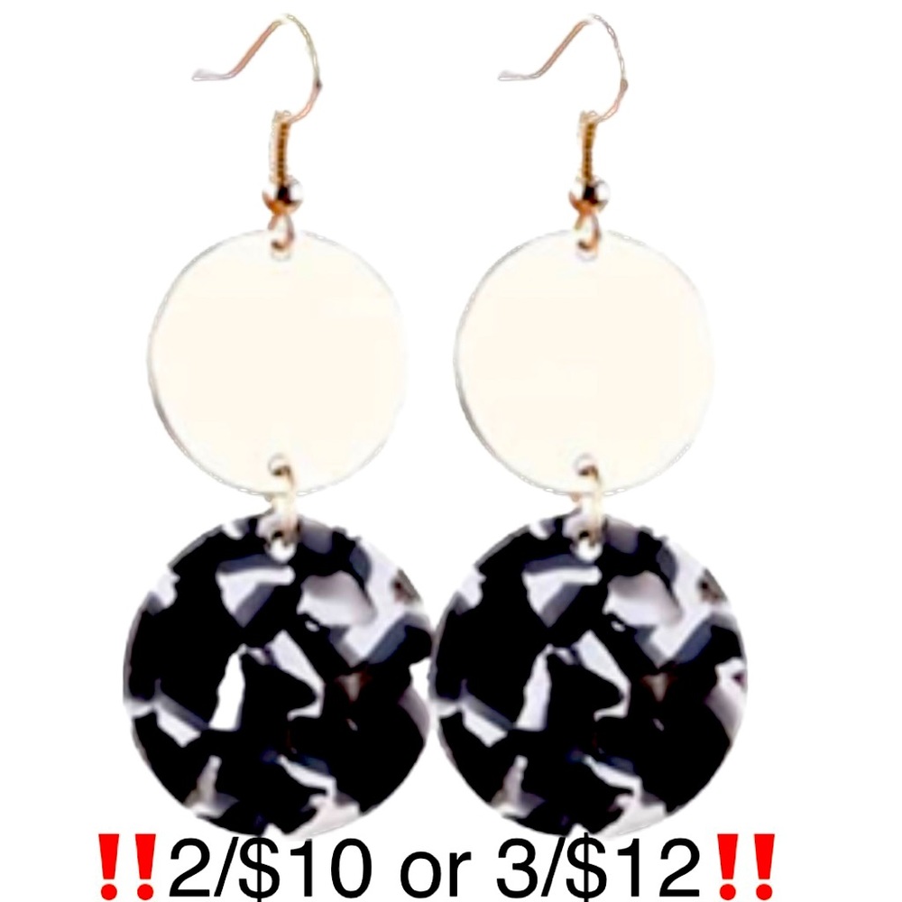 Marbled Acrylic Black and White Dangling Earrings